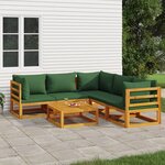 vidaXL Salon de jardin 6 Pièces avec coussins vert bois massif