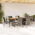 vidaXL Ensemble à manger de jardin et coussins 7 Pièces gris rotin