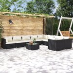vidaXL Salon de jardin 10 Pièces avec coussins Résine tressée Noir