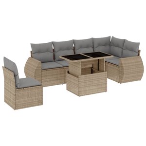 vidaXL Salon de jardin avec coussins 7 Pièces beige résine tressée