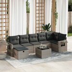 vidaXL Salon de jardin 8 Pièces avec coussins gris résine tressée