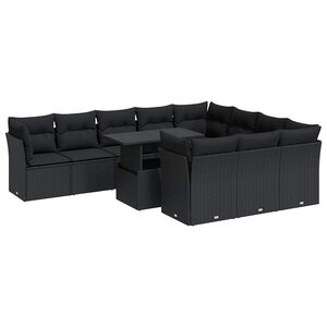 vidaXL Salon de jardin 11 Pièces avec coussins noir résine tressée