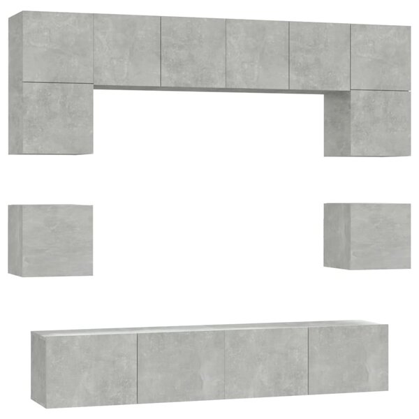 vidaXL Ensemble de meubles TV 8 Pièces Gris béton Bois d'ingénierie