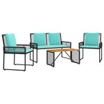 vidaXL Ensemble de meubles d'extérieur 4 Pièces Noir et turquoise
