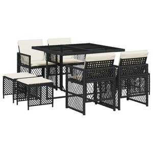 vidaXL Ensemble à manger de jardin 9Pièces coussins noir résine tressée