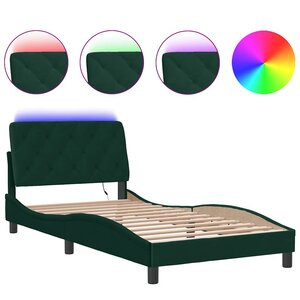 vidaXL Cadre de lit avec LED sans matelas vert foncé 100x200cm velours