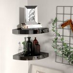 vidaXL Étagères d'angle flottantes 2Pièces noir brillant 25x25x3 8cm MDF
