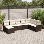 Ensemble de canapé de jardin 8 pièces avec coussins en poly rotin marron