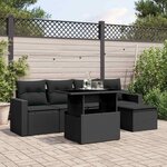 vidaXL Salon de jardin 6 Pièces avec coussins noir résine tressée