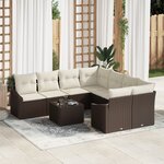 vidaXL Ensemble de salle à manger de jardin de 9 pièces avec coussins en poly rattan marron