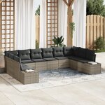 vidaXL Set de Canapés de Jardin de 10 Pièces avec Coussins Gris Poly Rattan