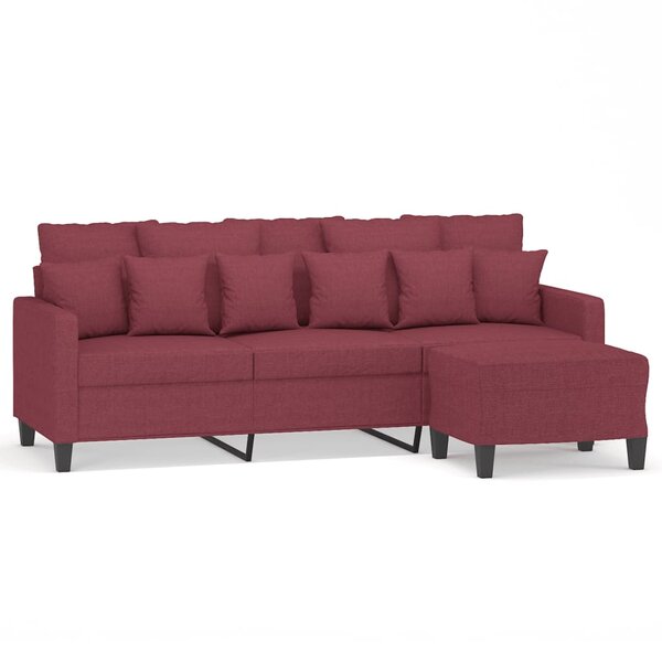 vidaXL Canapé à 3 places avec repose-pieds Rouge bordeaux 180 cm Tissu