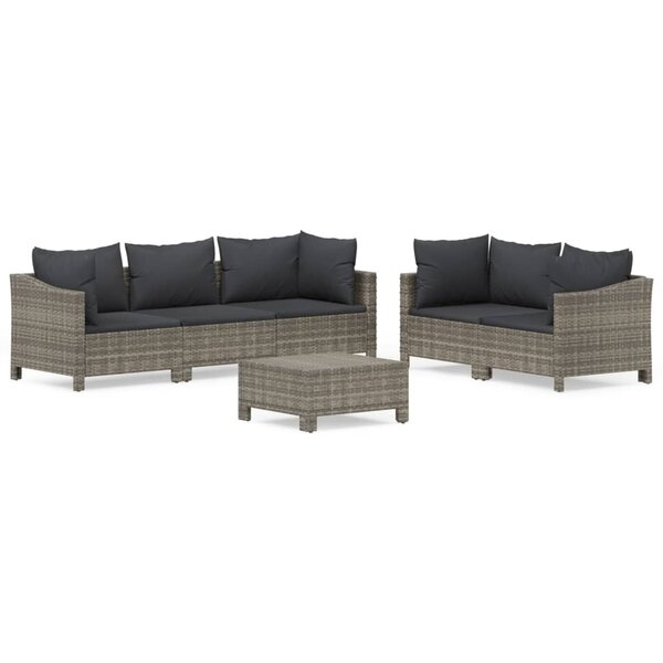 vidaXL Salon de jardin 6 Pièces avec coussins Gris Résine tressée