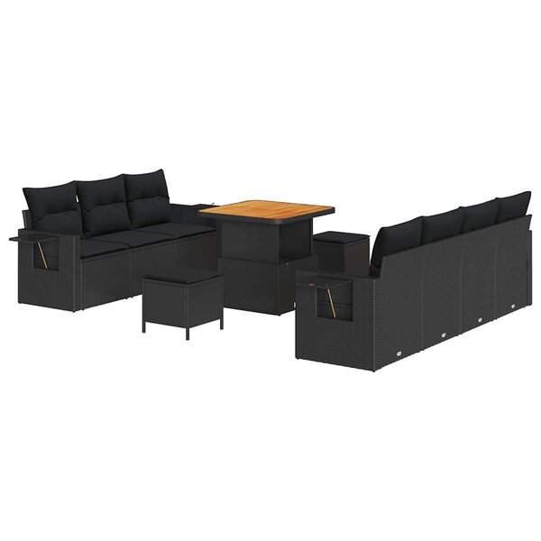 vidaXL Ensemble de canapé de jardin 10 Pièces Noir polyrotin