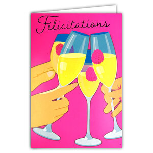 Carte FLUO Félicitations Flutes de Champagne Bonheur Avec Enveloppe 12x17,5cm