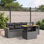 vidaXL Salon de jardin 5 Pièces avec coussins noir résine tressée