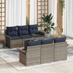 vidaXL Ensemble de canapé de jardin avec coussin 7 Pièces Gris polyrotin