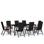 vidaXL Ensemble à manger de jardin 9 Pièces Noir