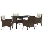 vidaXL Set de salle à manger de jardin 5 pièces avec coussins en poly rotin marron