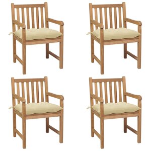 vidaXL Chaises de jardin lot de 4 et coussins blanc crème Teck solide