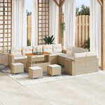 Ensemble de canapé de jardin 14 pièces avec coussins beige en rotin synthétique