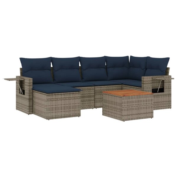 vidaXL Salon de jardin 7 Pièces avec coussins gris résine tressée