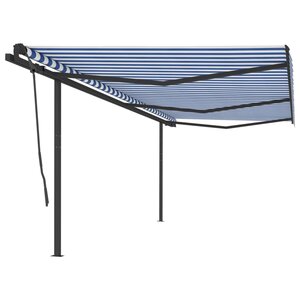vidaXL Auvent automatique rétractable et poteaux 6x3 5 m Bleu et blanc
