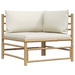 vidaXL Canapé d'angle de jardin avec coussins blanc crème Bambou