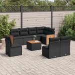 vidaXL Salon de jardin 9 Pièces avec coussins noir résine tressée
