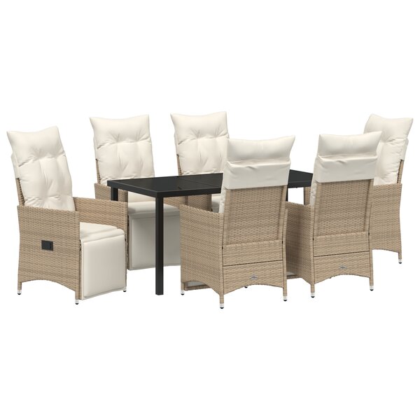 vidaXL Ensemble de salle à manger de jardin de 7 pièces avec coussins beige polyrotin