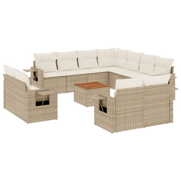 vidaXL Salon de jardin avec coussins 12 Pièces beige résine tressée