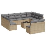 vidaXL Salon de jardin avec coussins 12 Pièces beige résine tressée