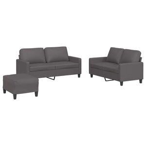 vidaXL Ensemble de canapés 3 Pièces avec coussins Gris Similicuir