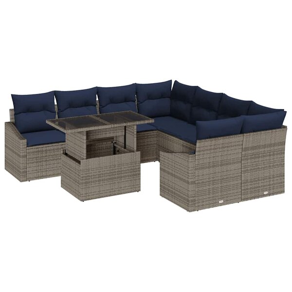 vidaXL Ensemble de canapé de jardin avec coussin 9 Pièces Gris polyrotin