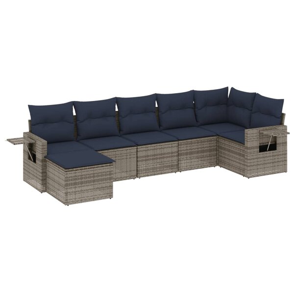 vidaXL Salon de jardin 7 Pièces avec coussins gris résine tressée