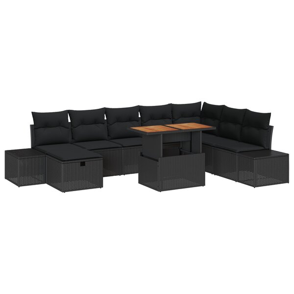 vidaXL Ensemble de sofa de jardin 9 pièces avec coussins polyester noir poly rotin