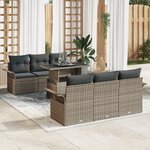 Ensemble de Canapé de Jardin de 7 pièces avec Coussins Gris en Rattan Poly
