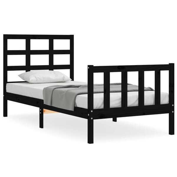 vidaXL Cadre de lit avec tête de lit noir petit simple bois massif
