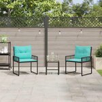 vidaXL Ensemble de meubles d'extérieur 3 Pièces Noir et turquoise