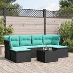vidaXL Salon de jardin 7 Pièces avec coussins noir résine tressée