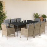 vidaXL Ensemble à manger de jardin et coussins 9 Pièces beige Poly rotin
