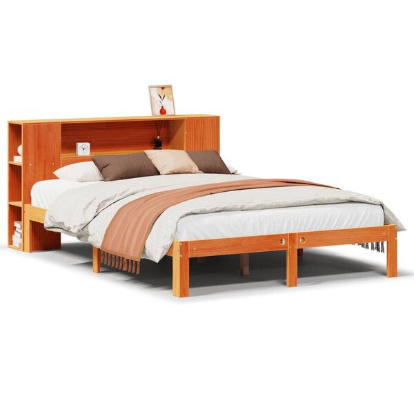vidaXL Lit bibliothèque sans matelas cire marron 140x200 cm pin massif