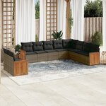 vidaXL Salon de jardin avec coussins 10 Pièces gris résine tressée