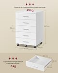 Caisson de bureau à roulettes meuble de rangement 40 x 42 x 65 7 cm support pour imprimante avec 5 tiroirs rails coulissants pour bureau télétravail blanc 12_0004809