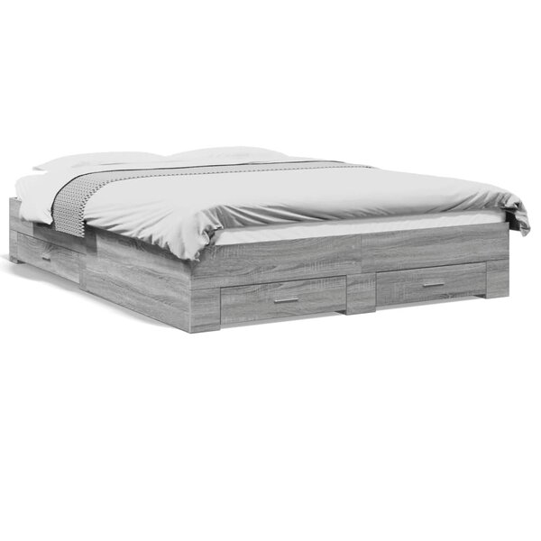vidaXL Cadre de lit avec tiroirs sans matelas sonoma gris 150x200 cm
