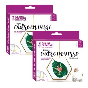 2 cadres en verre vintage - hexagone avec chaîne métallique - 15 x 13 cm