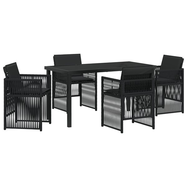 Ensemble de Salle à Manger de Jardin 5 Pièces avec Coussins Noir Poly Rattan