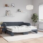 vidaXL Lit de jour avec gigogne et matelas gris foncé 90x190cm velours