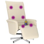 vidaXL Fauteuil inclinable de massage et repose-pieds crème similicuir