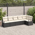 Ensemble de canapé de jardin 6 pièces avec coussins poly rattan noir